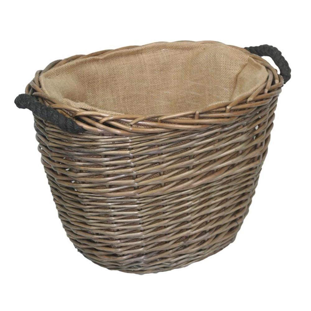 Red Hamper Oval Hessian Lined Wicker Log Basket