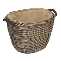 Red Hamper Oval Hessian Lined Wicker Log Basket