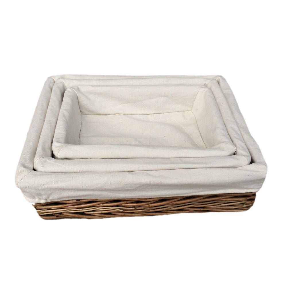 Red Hamper Lined Antique Wash Rectangular Straight Sided Wicker Tray