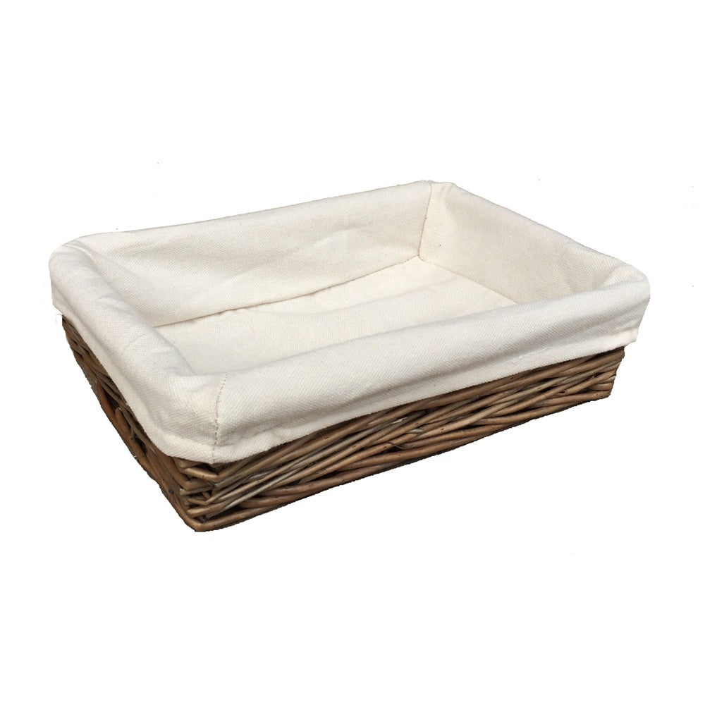 Red Hamper Lined Antique Wash Rectangular Straight Sided Wicker Tray