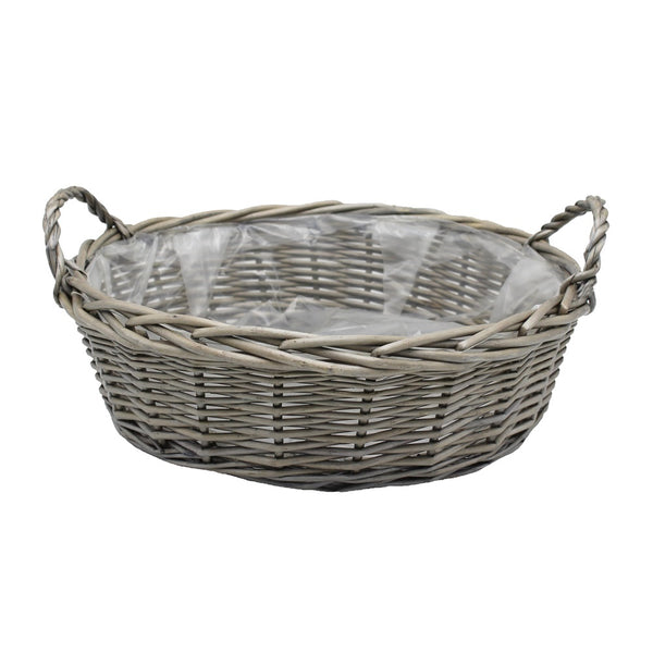 Red Hamper Lined Large Round Antique Wash Display Wicker Tray