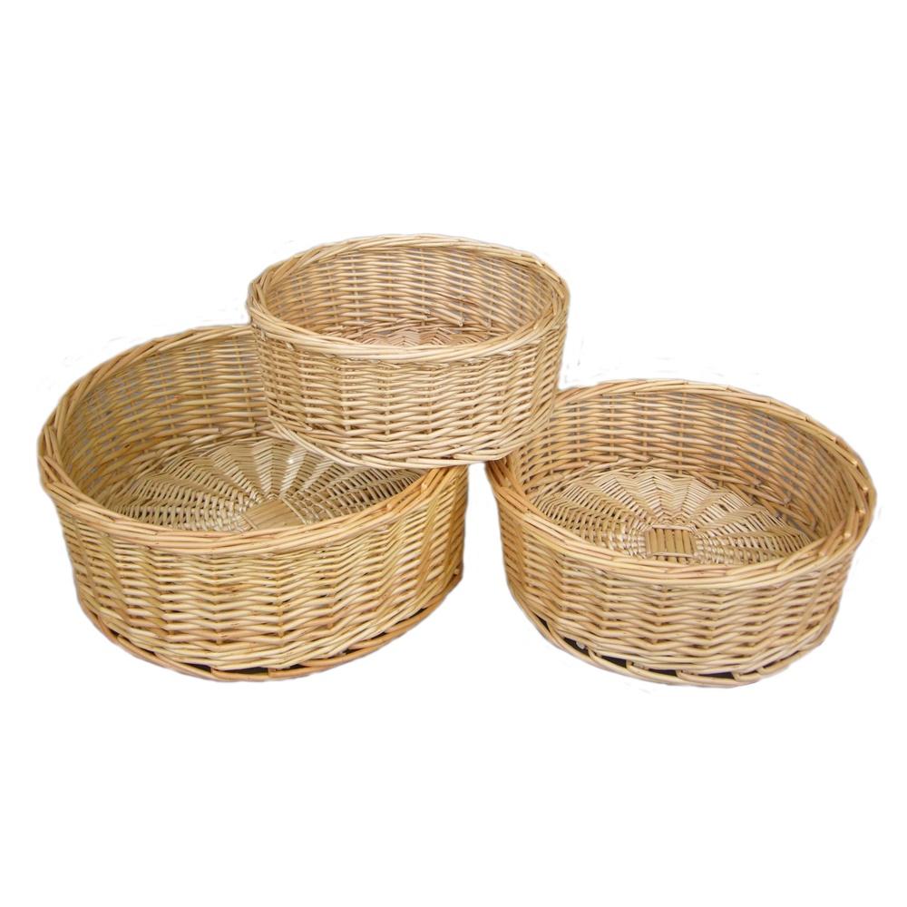 Red Hamper Set of 3 Round Straight-Sided Wicker Tray