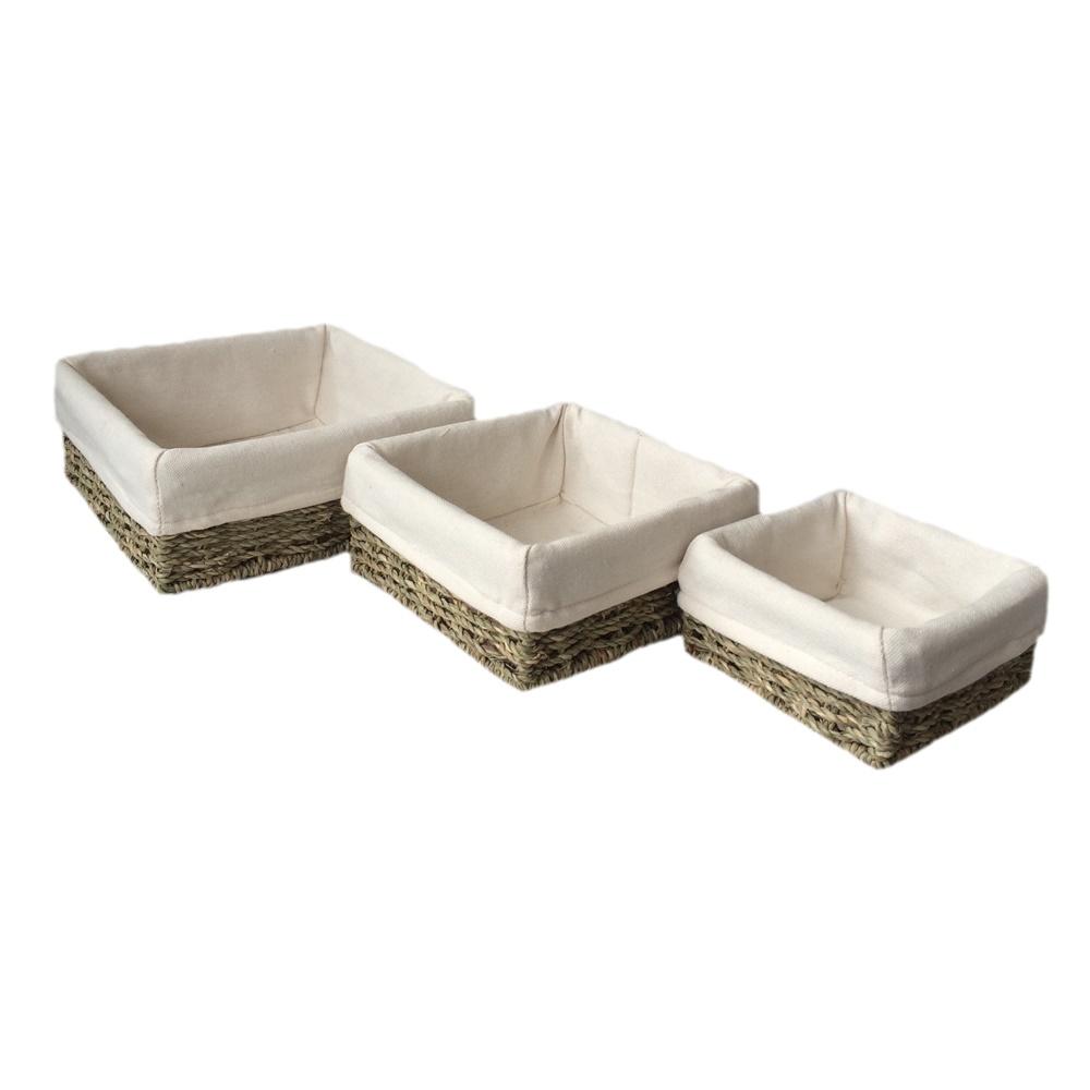 Set of 3 Cotton Lined Square Seagrass Tray