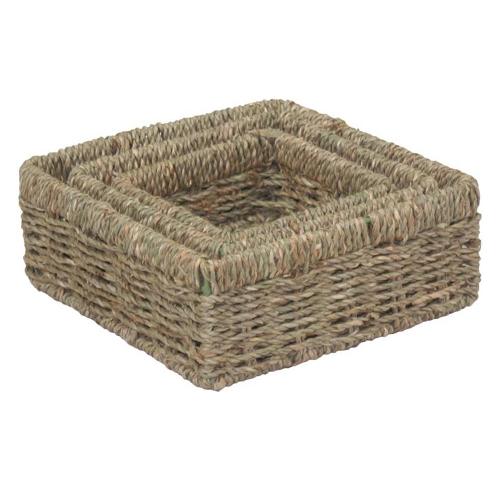 Red Hamper Set of 3 Square Seagrass Storage Baskets