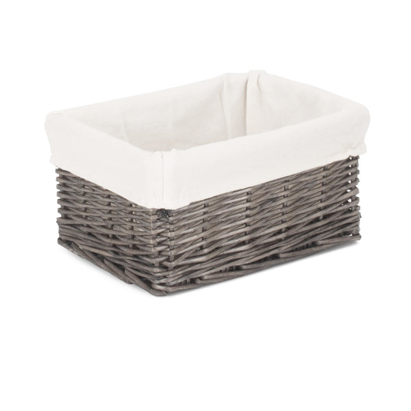 Red Hamper Cotton Lined Antique Wash Finish Wicker Tray