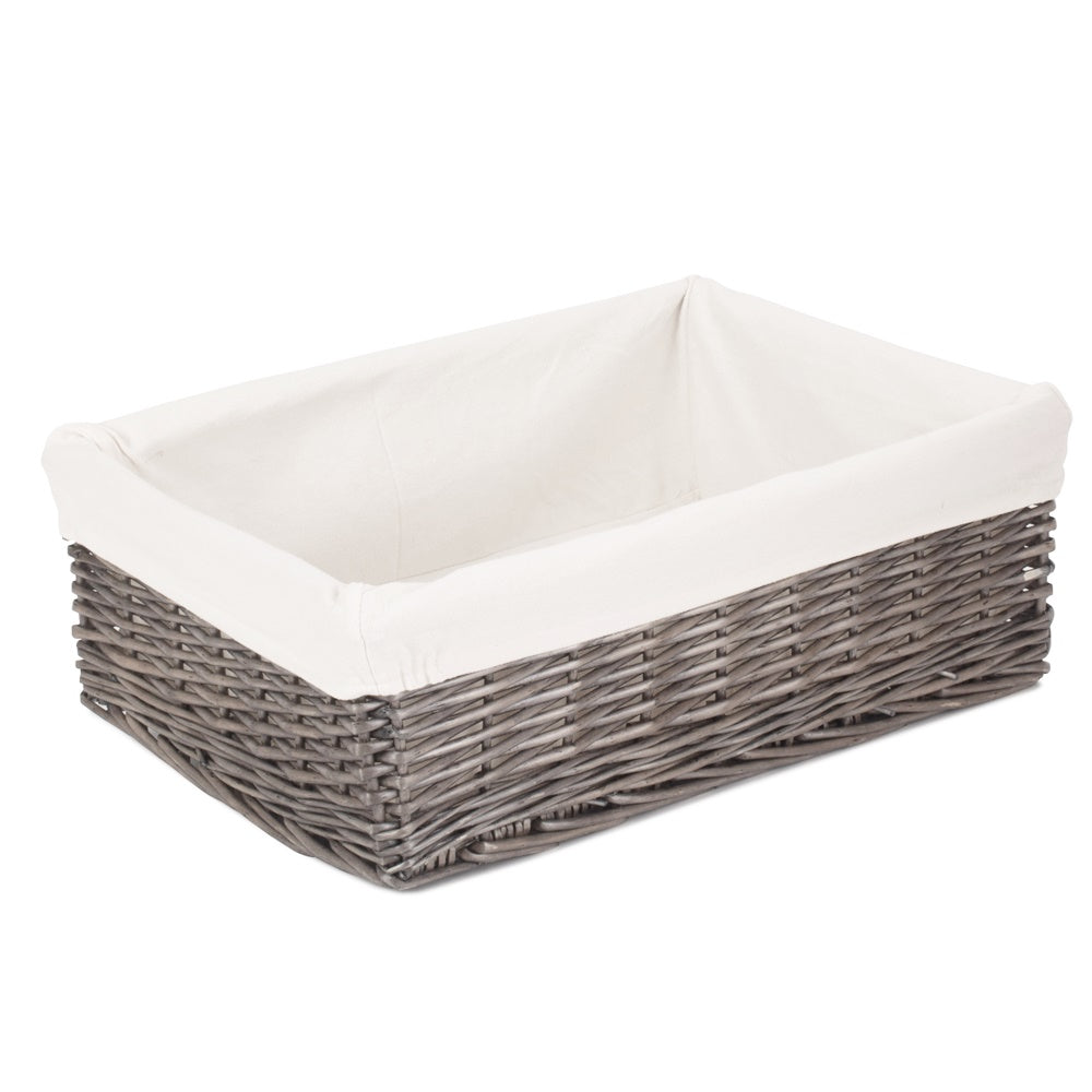 Red Hamper Cotton Lined Antique Wash Finish Wicker Tray