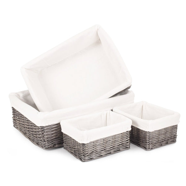 Red Hamper Cotton Lined Antique Wash Finish Wicker Tray