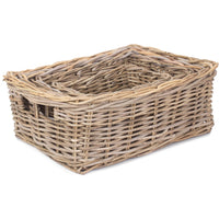 Shallow Kubu Grey Rattan Rectangular Basket