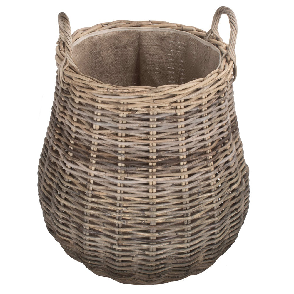 Pot-Bellied Hessian Lined Rattan Log Basket