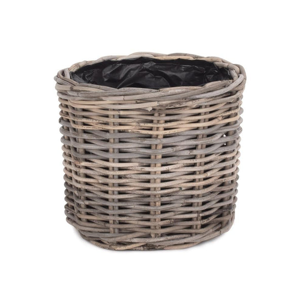Red Hamper Rattan Round Planter with Plastic Lining