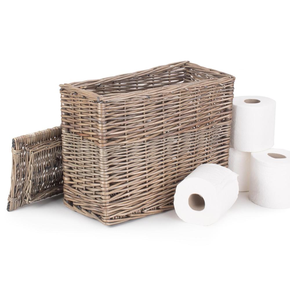 Red Hamper Rectangular Toilet Tidy Lidded Wicker Basket