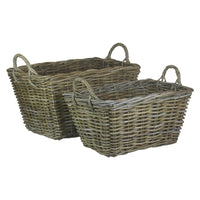 Red Hamper Rectangular Grey Rattan Floor Storage Basket