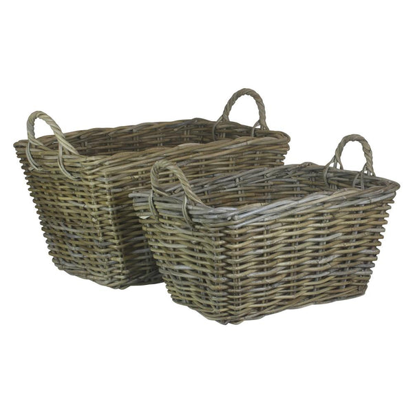 Red Hamper Rectangular Grey Rattan Floor Storage Basket