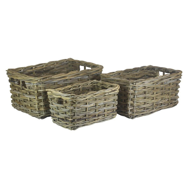 Red Hamper Rectangular Grey Rattan Storage Baskets