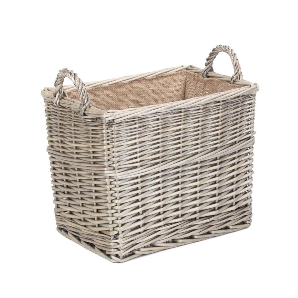 Red Hamper Rectangular Hessian Lined Wicker Log Storage Basket