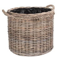 Red Hamper Rope Handled Rattan Round Planter with Plastic Lining