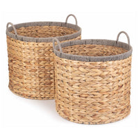 Red Hamper Round Water Hyacinth Basket With Grey Rope Border