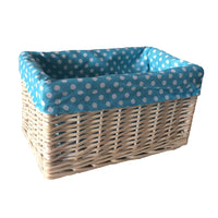 Panier de rangement en osier doublé bleu à pois