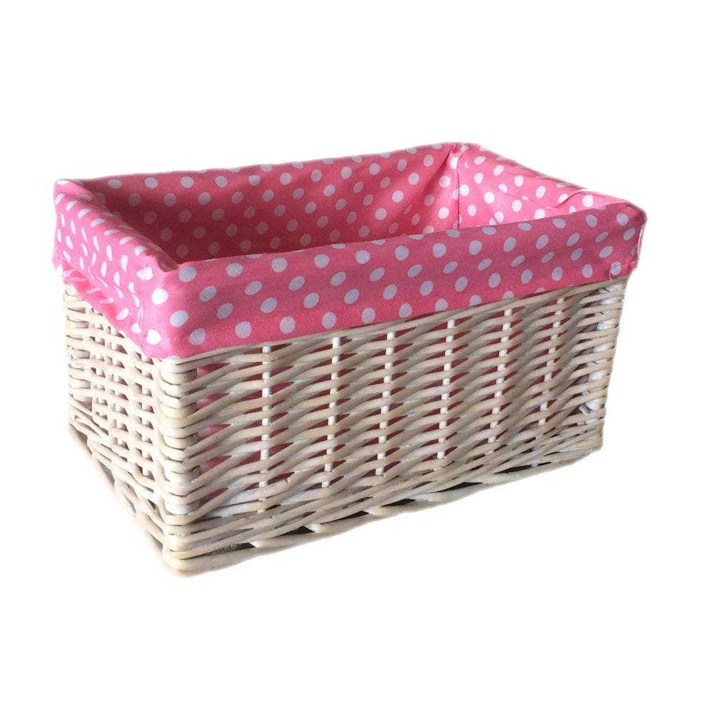 Panier de rangement doublé rose à pois