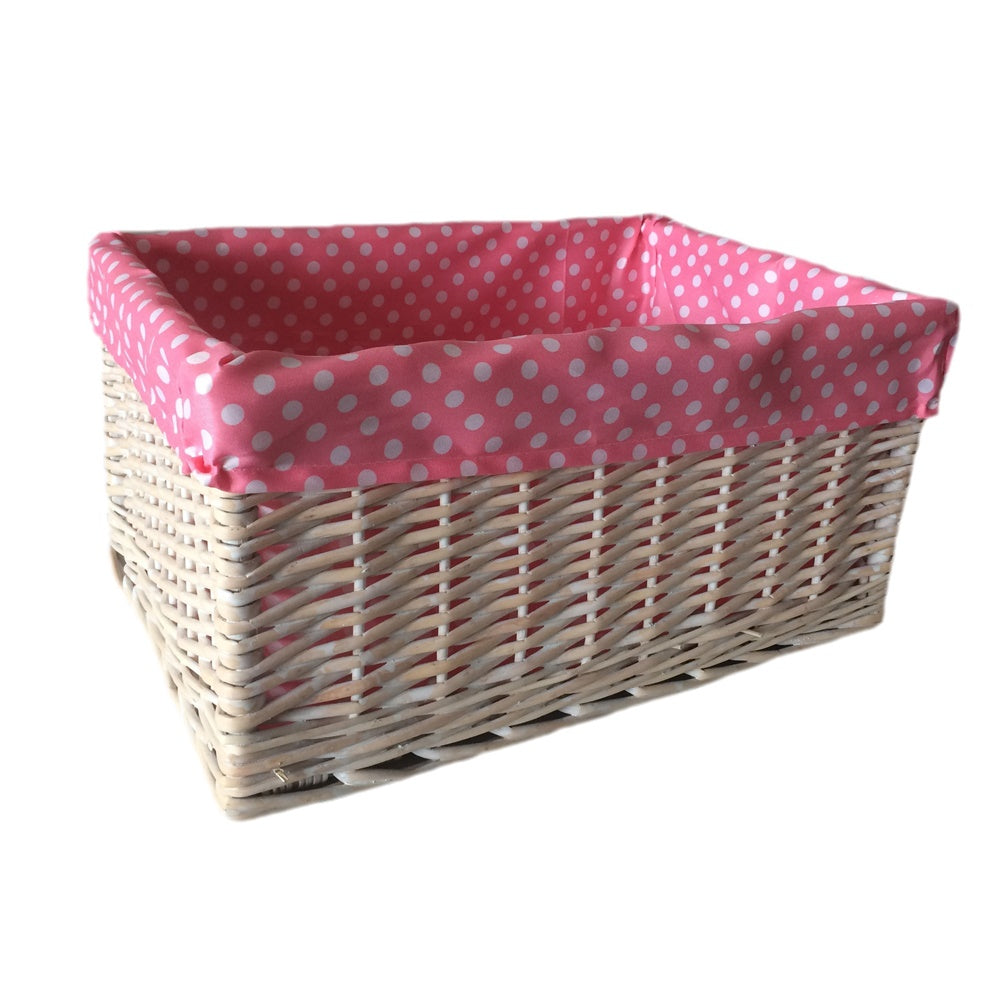 Panier de rangement doublé rose à pois