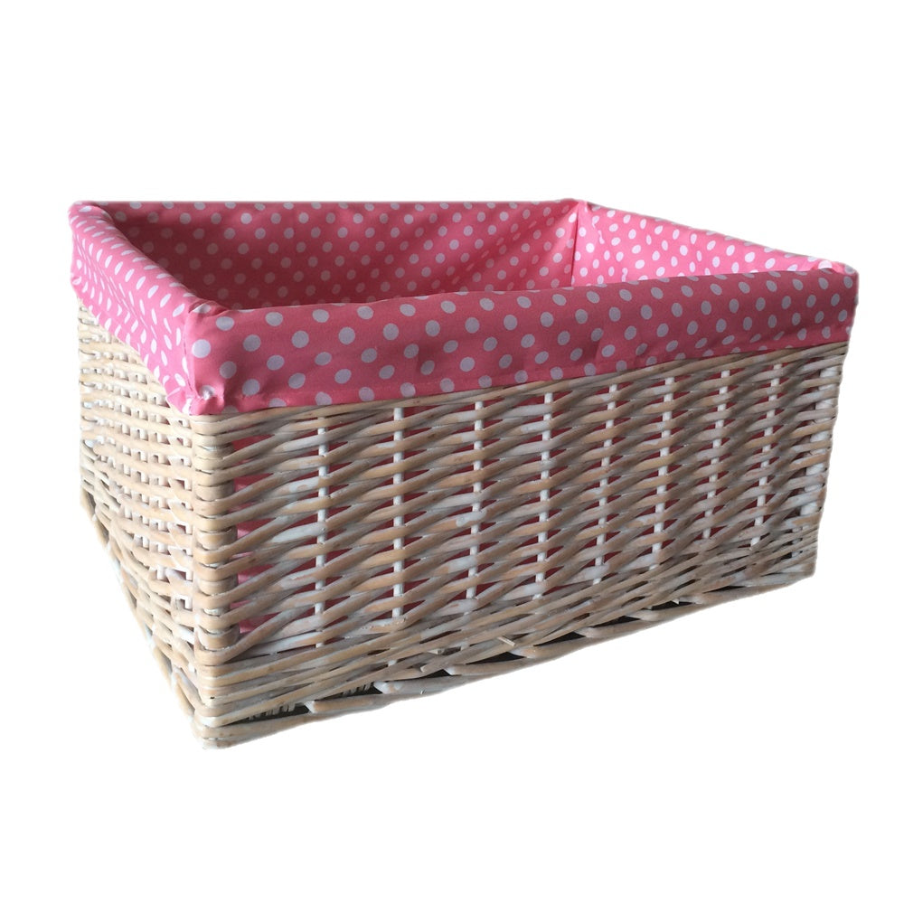 Pink Spotty Lined Storage Basket