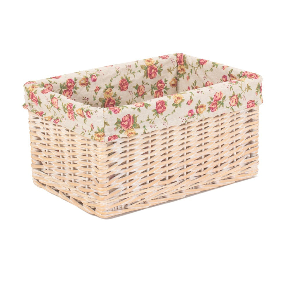 Panier de rangement doublé de roses de jardin White Wash