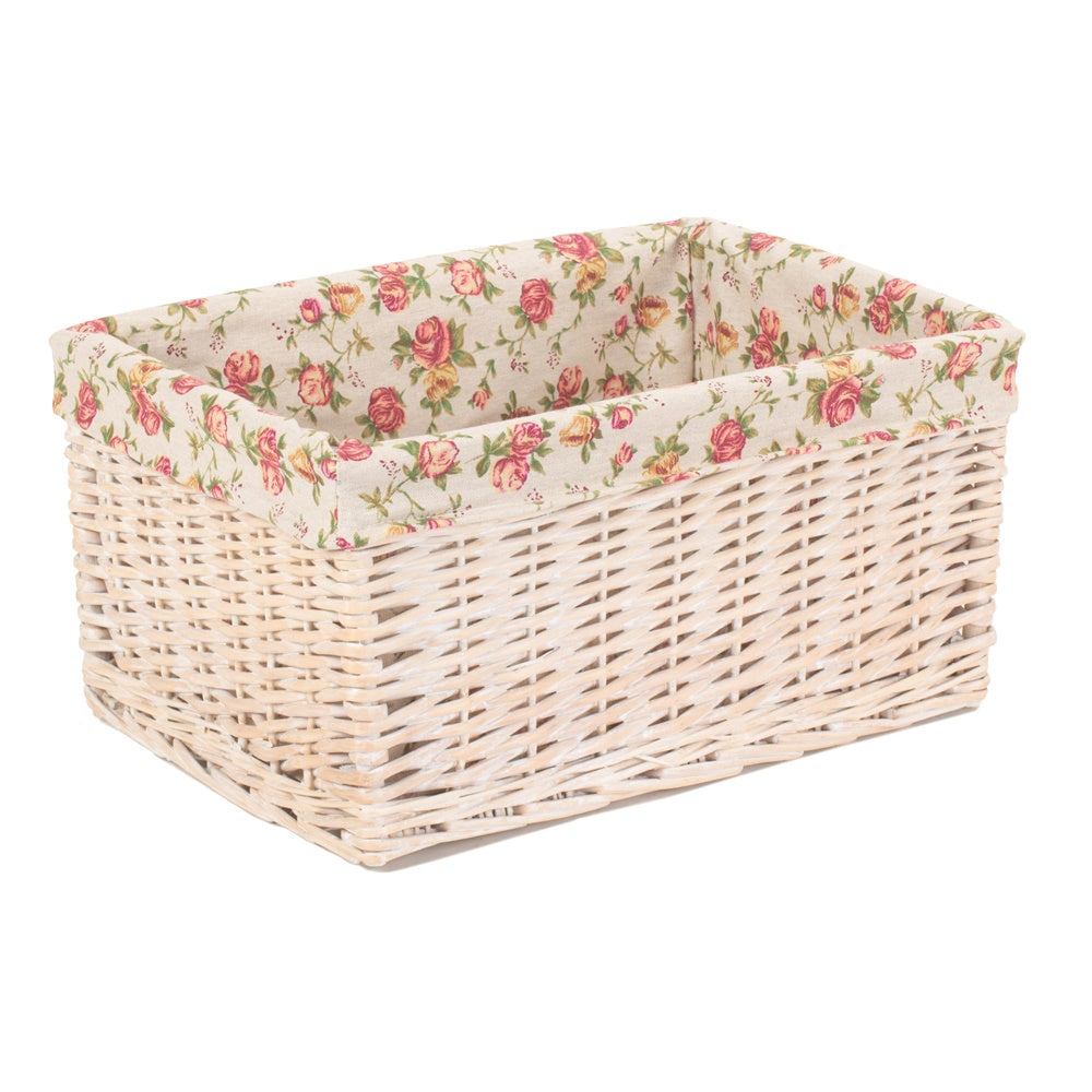 Panier de rangement doublé de roses de jardin White Wash