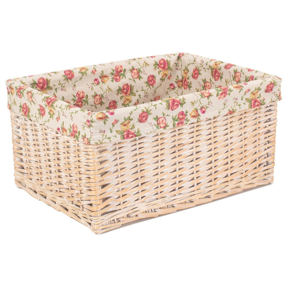 Panier de rangement doublé de roses de jardin White Wash