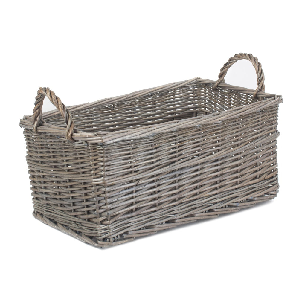 Shallow Antique Wash Storage Wicker Basket