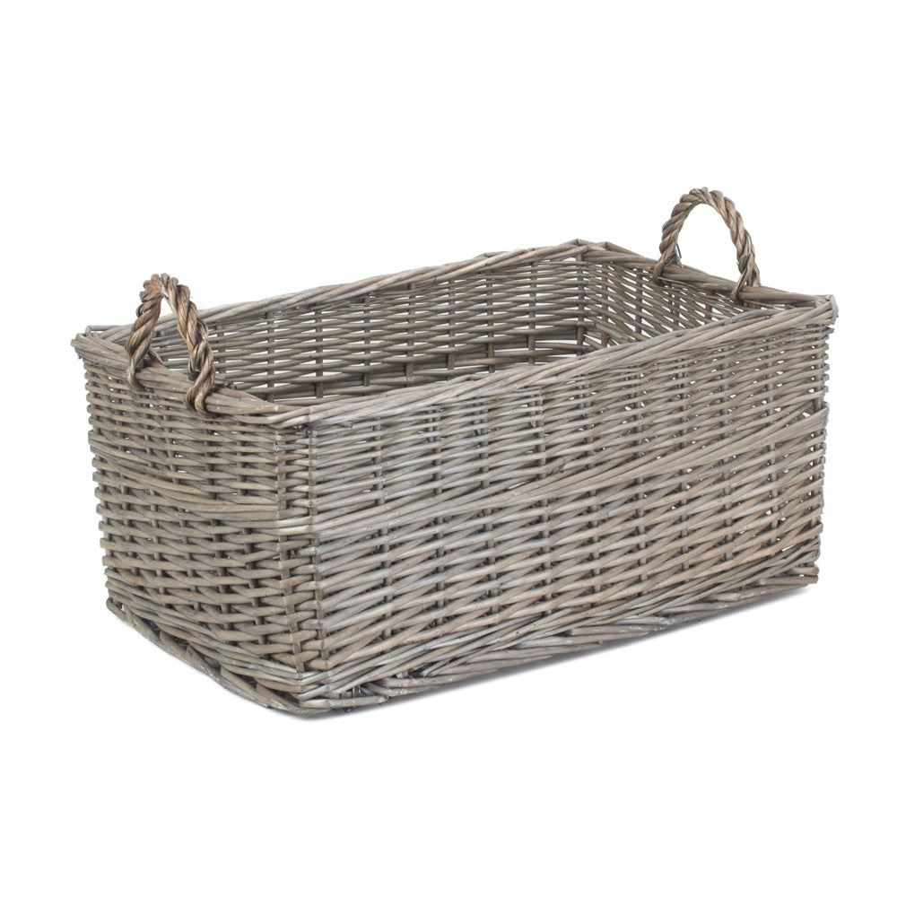 Panier en osier de rangement pour lavage antique peu profond