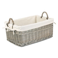 Red Hamper Shallow Cotton Lined Antique Wash Storage Wicker Basket