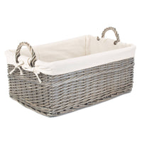 Panier en osier de rangement de lavage antique doublé de coton peu profond