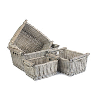 Red Hamper Grey Wash Wooden Handled Wicker Storage Basket