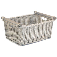 Grey Wash Wooden Handled Wicker Storage Basket