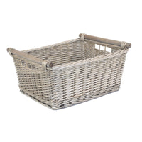 Red Hamper Grey Wash Wooden Handled Wicker Storage Basket