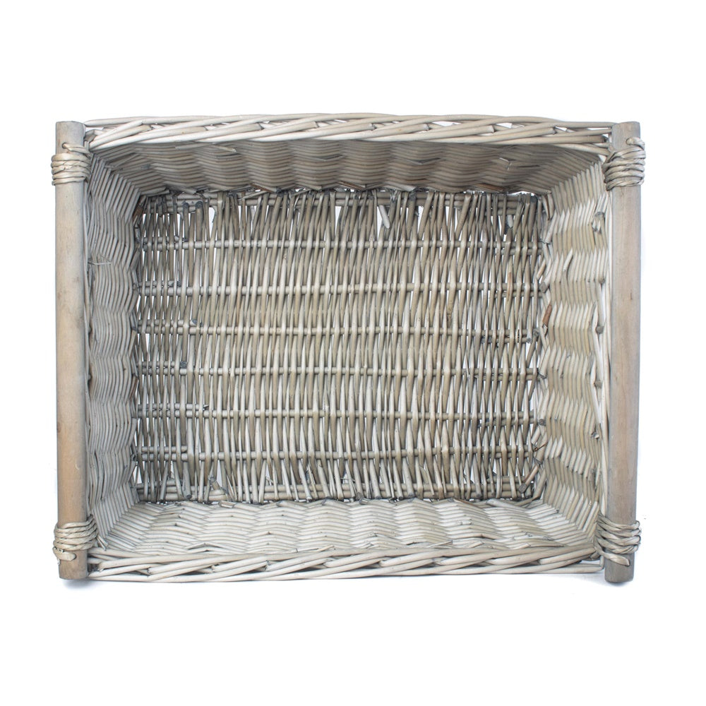Red Hamper Grey Wash Wooden Handled Wicker Storage Basket