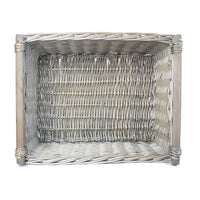 Red Hamper Grey Wash Wooden Handled Wicker Storage Basket