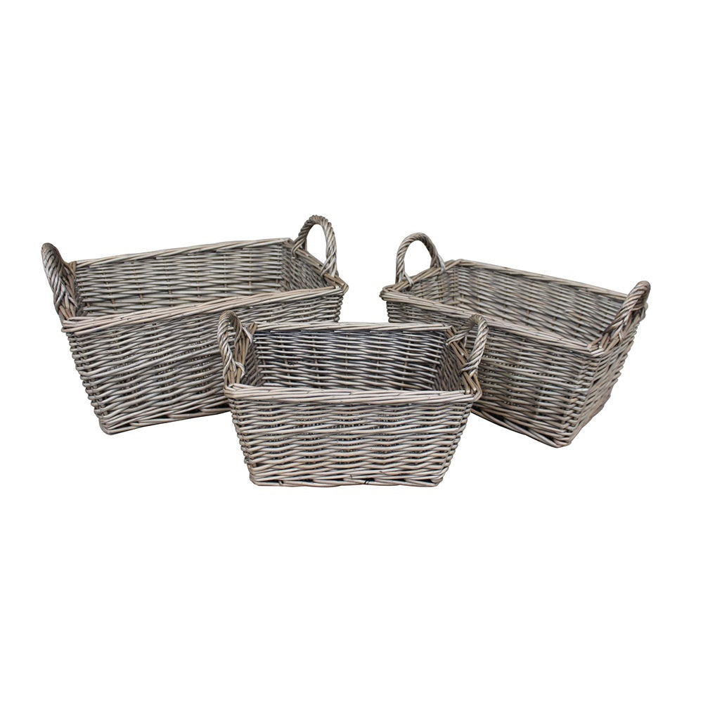 Panier de rangement sans doublure avec poignée en osier, finition antique