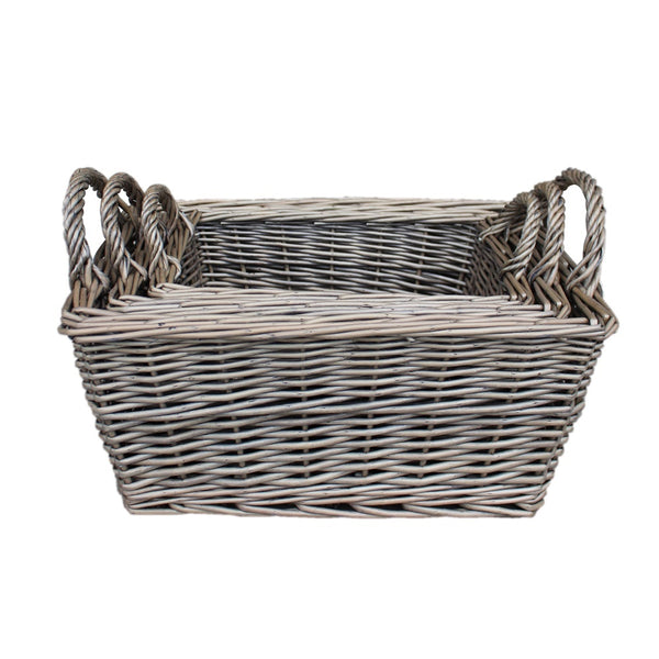 Red Hamper Wicker Antique Wash Finish Handled Unlined Storage Basket
