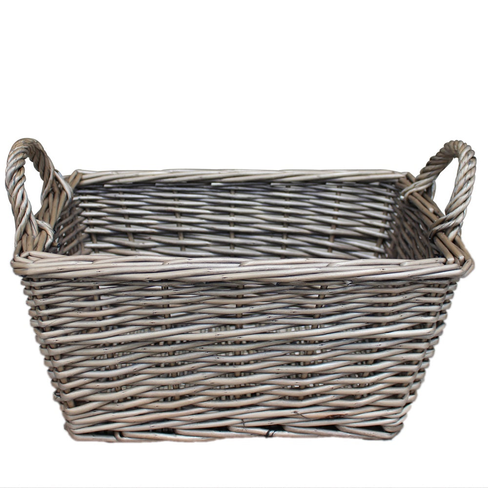 Panier de rangement sans doublure avec poignée en osier, finition antique