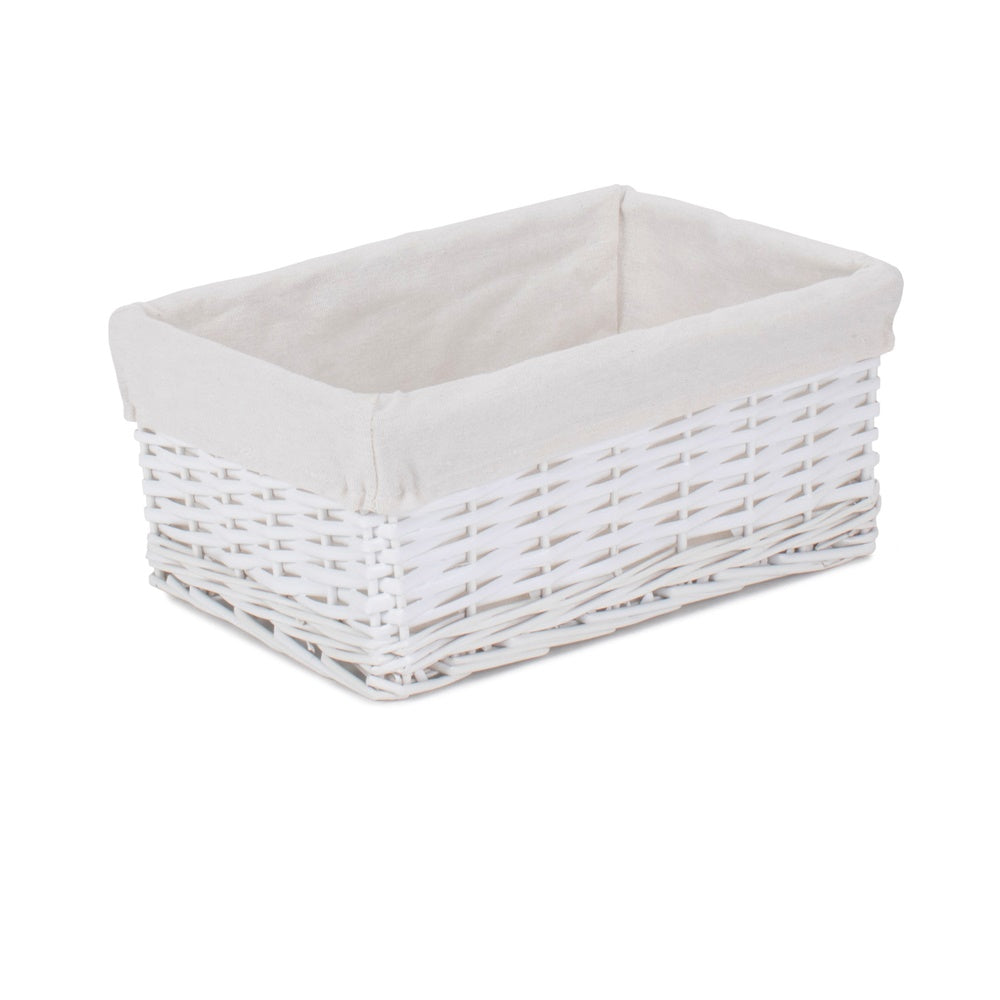 Red Hamper White Wicker Cotton Lined Storage Basket