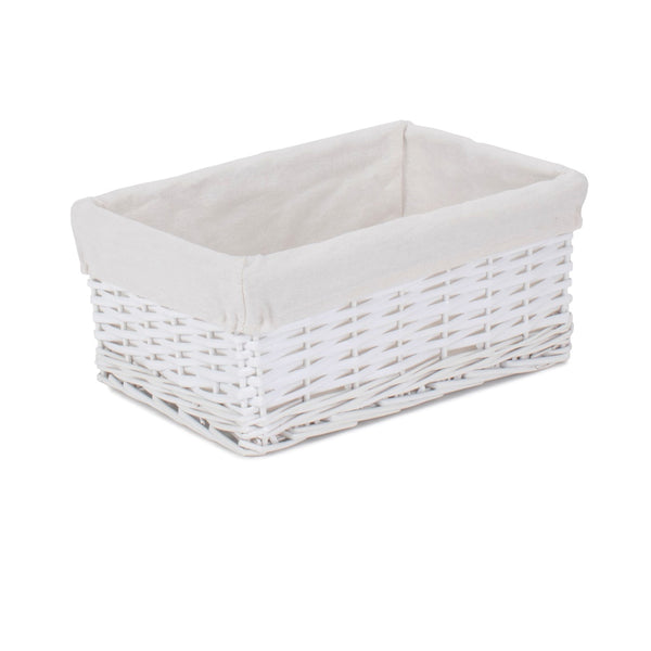 Red Hamper White Wicker Cotton Lined Storage Basket