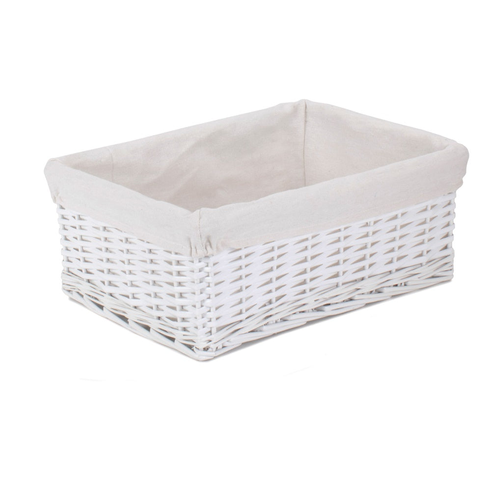 Red Hamper White Wicker Cotton Lined Storage Basket