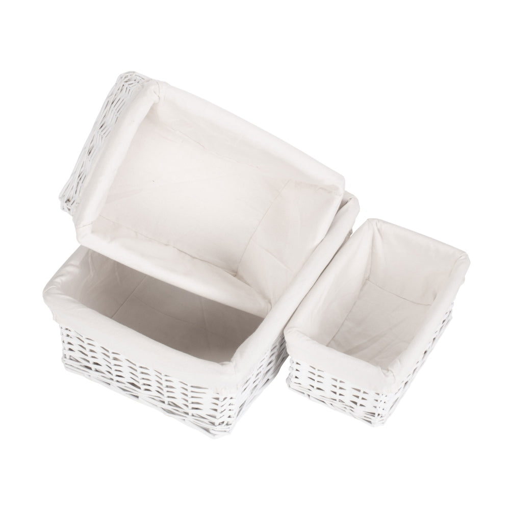 Red Hamper White Wicker Cotton Lined Storage Basket