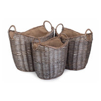 Red Hamper Scoop Neck Antique Wash Hessian Lined Wicker Log Basket