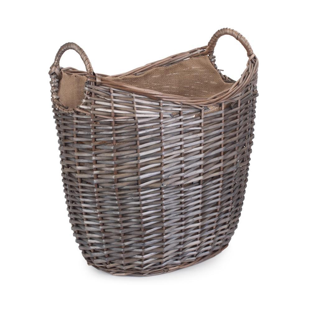 Red Hamper Scoop Neck Antique Wash Hessian Lined Wicker Log Basket
