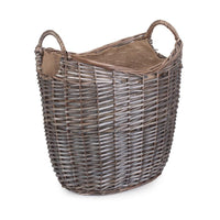Red Hamper Scoop Neck Antique Wash Hessian Lined Wicker Log Basket