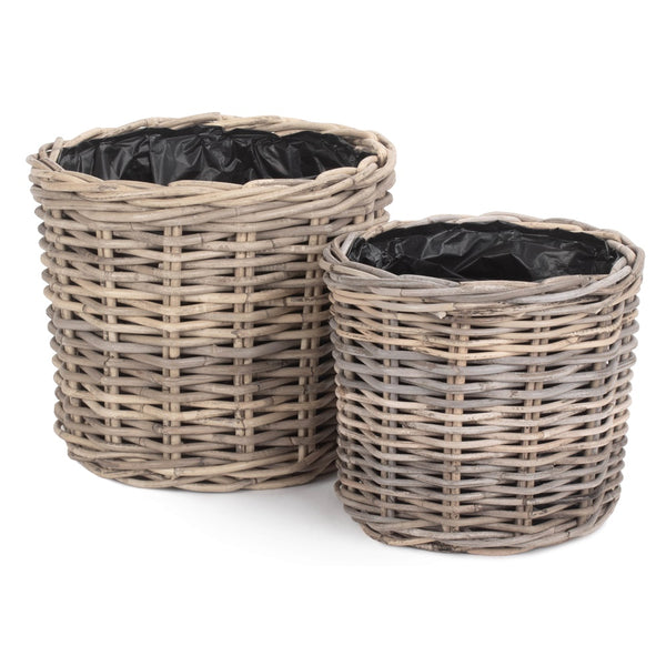Red Hamper Rattan Round Planter with Plastic Lining