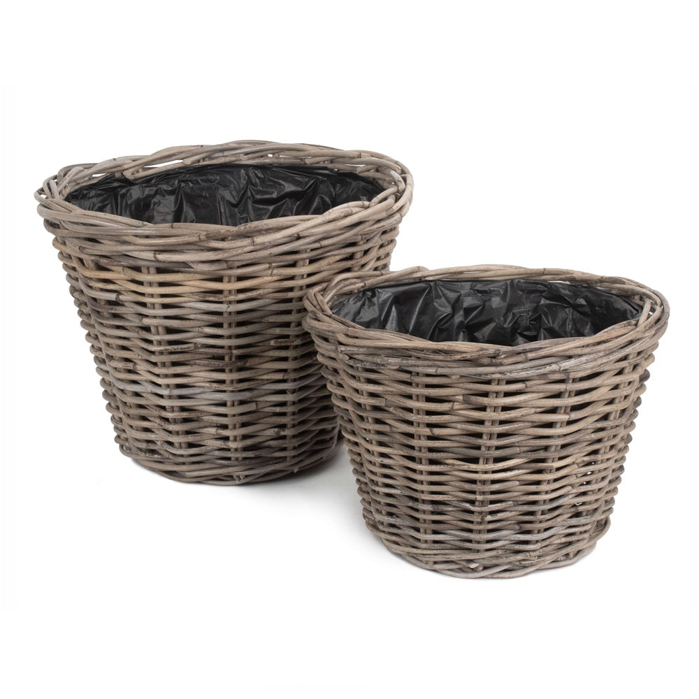 Red Hamper Tapered Rattan Round Planter with Plastic Lining