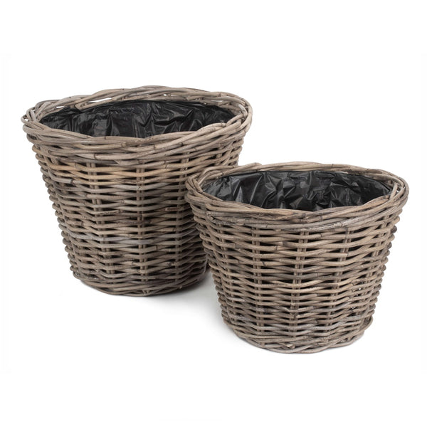Red Hamper Tapered Rattan Round Planter with Plastic Lining